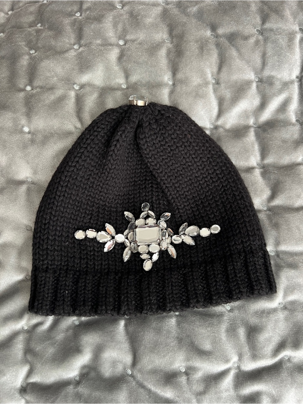 Regina Girls' Black Knit Beanie with Crystal Star Accent made in Italy wool